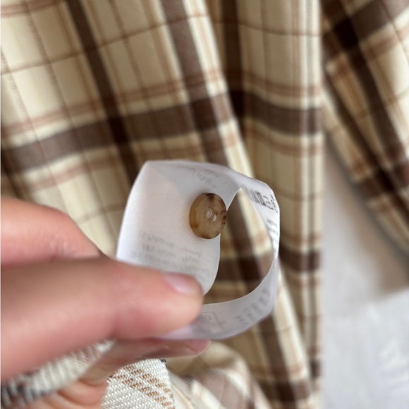 Sezane womens cream brown mock neck wool blend Plaid Long Sleeve Dress size 34 - Picture 13 of 14